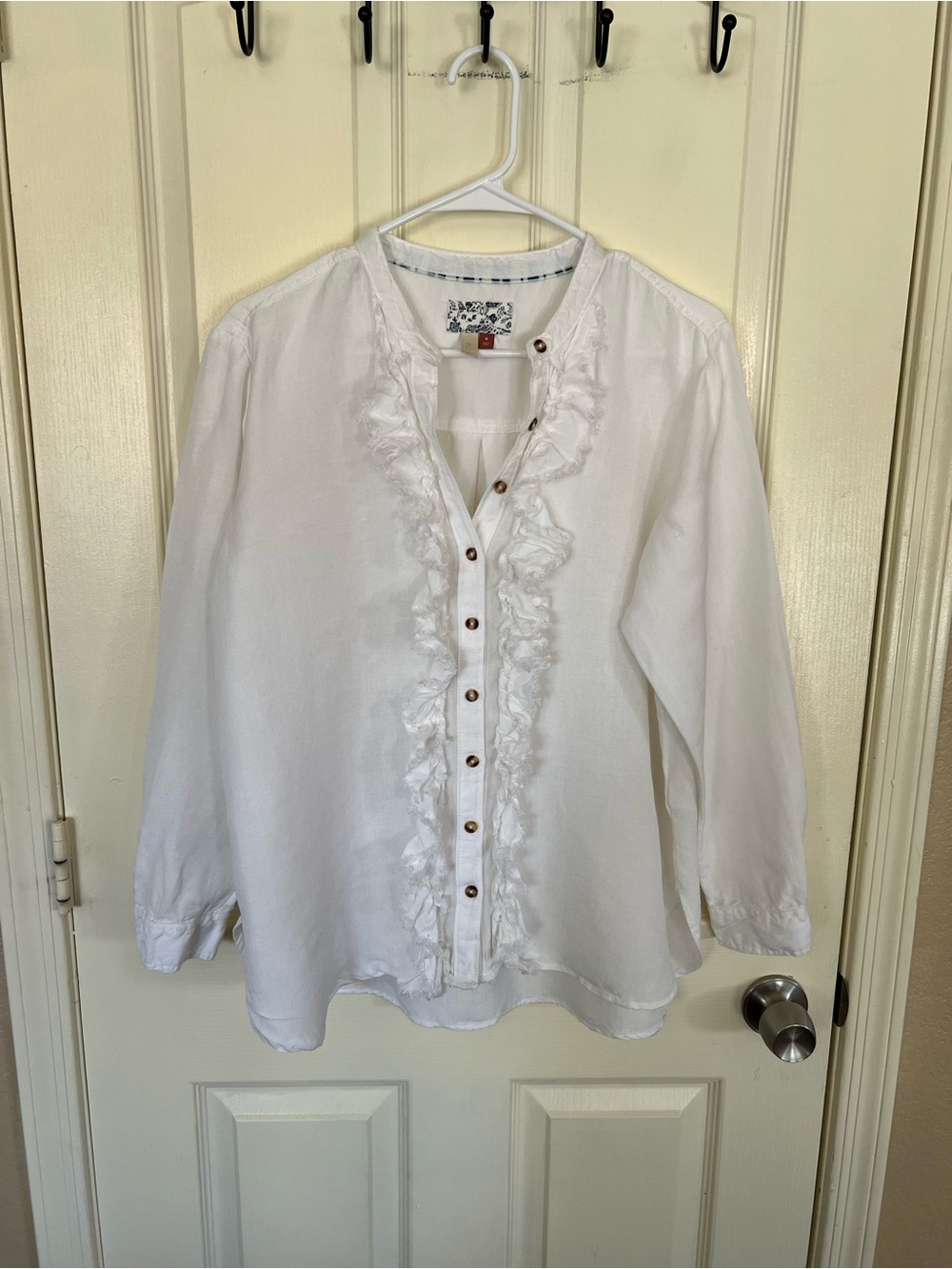 Pilcro Linen Blend White Ruffle Button Front Blouse Top Medium Boho - Picture 9 of 14
